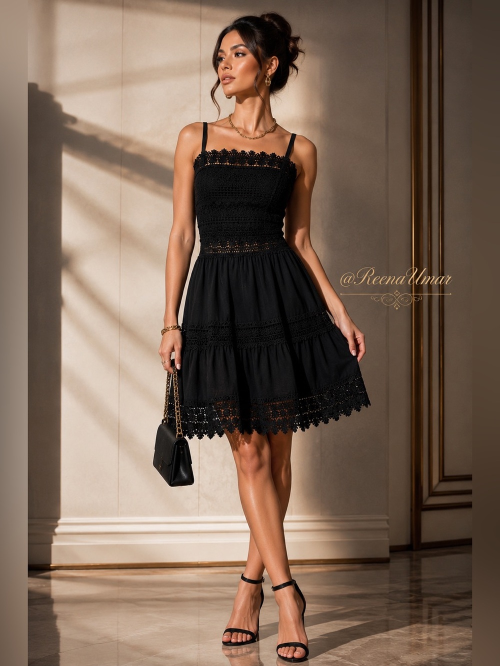 River Island Black Lace Cotton Dress
